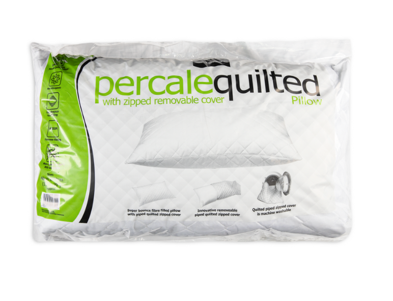 Quilted Percale Pillow with Zipped Removable Cover